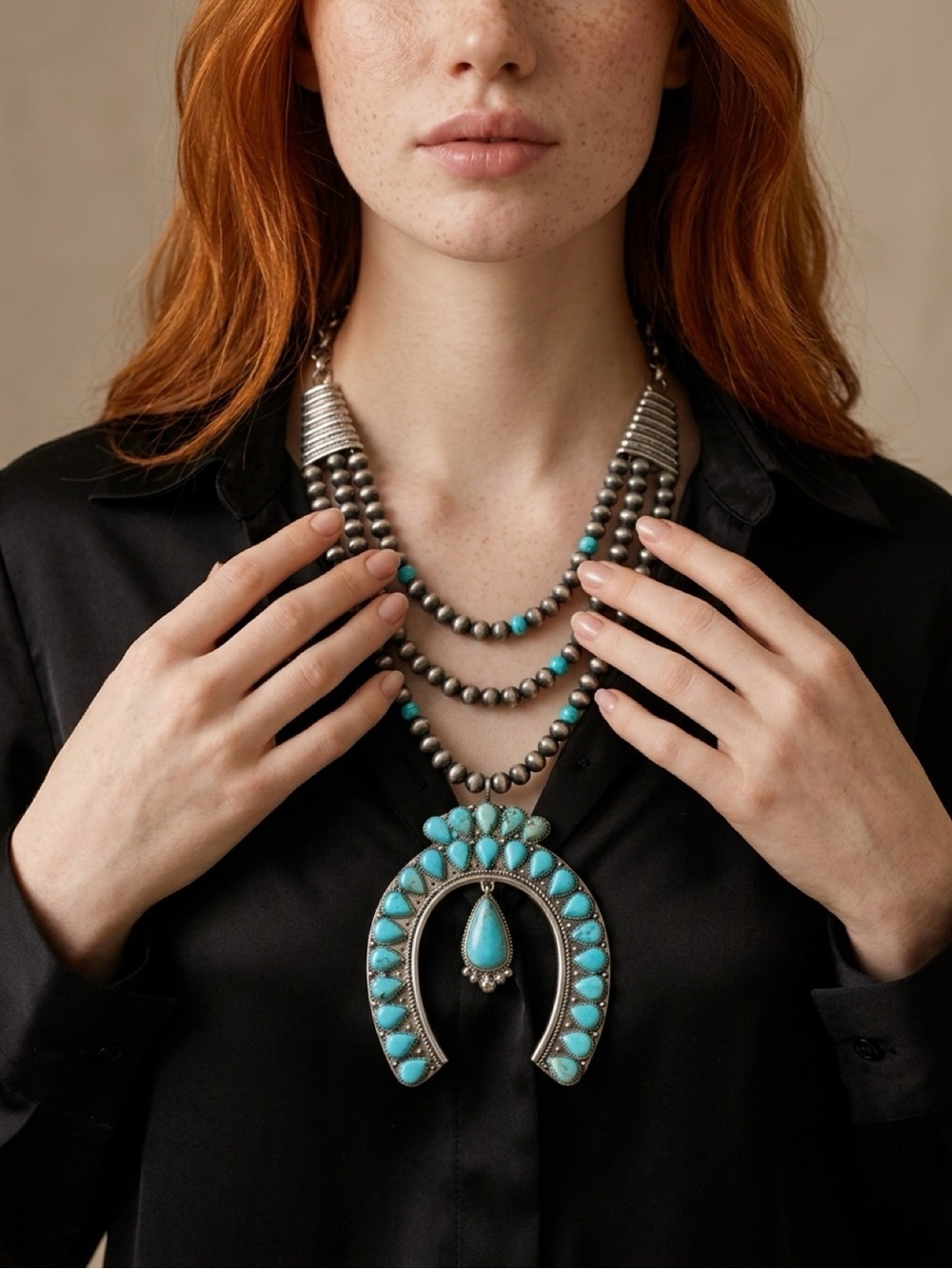 Turquoise Teardrop Multi-Strand Southwestern Necklace